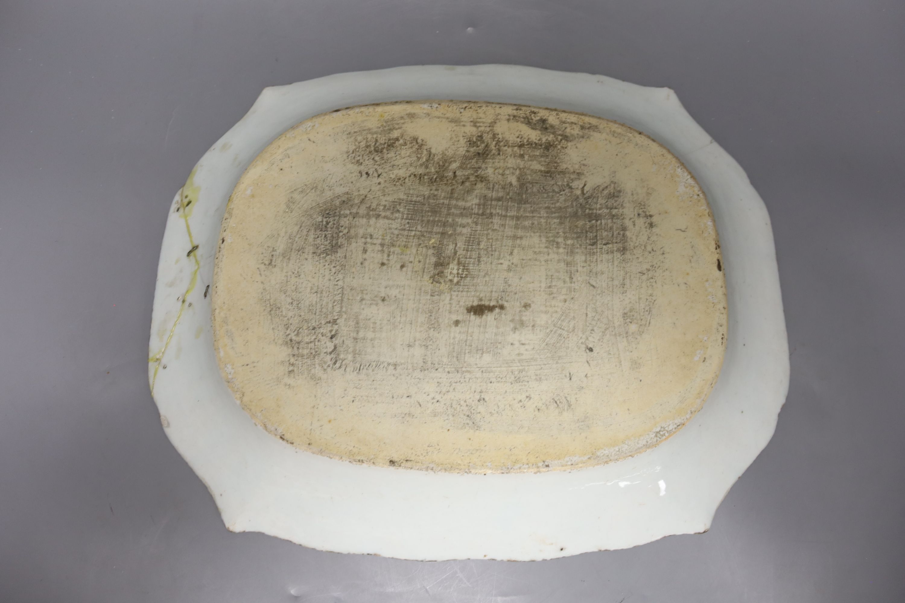 Two 18th century Chinese blue and white meat dishes, length 38.5cm